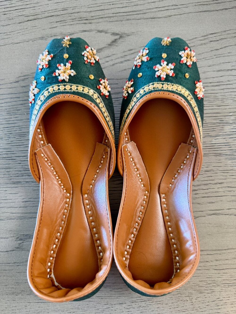 NEW Indian Jutti Mojari Flats Womens Sz 8.5 - 9 Teal Beaded Embroidered Shoes - Picture 4 of 7